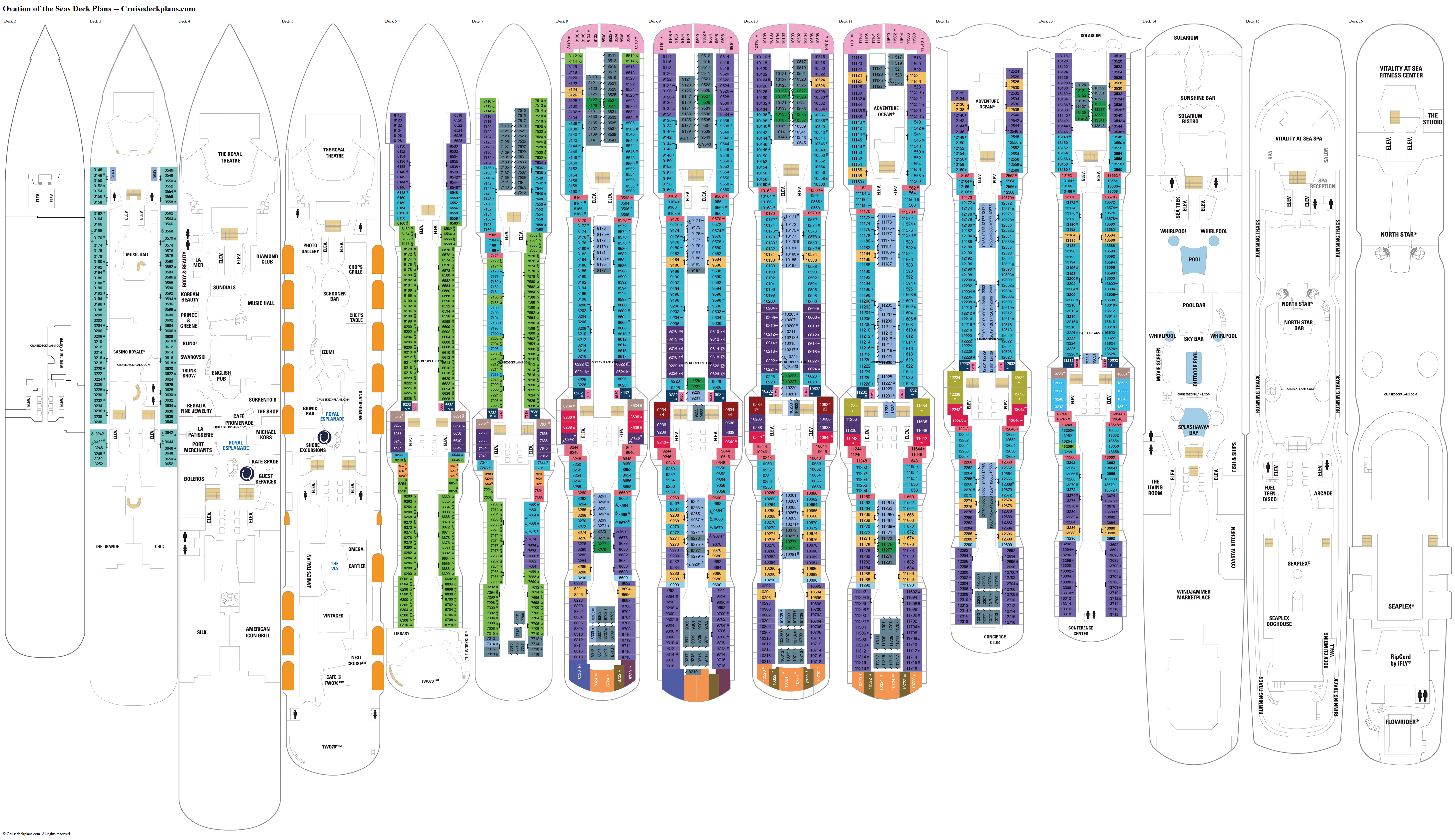 Ovation of the Seas Deck 2 Deck Plan Tour