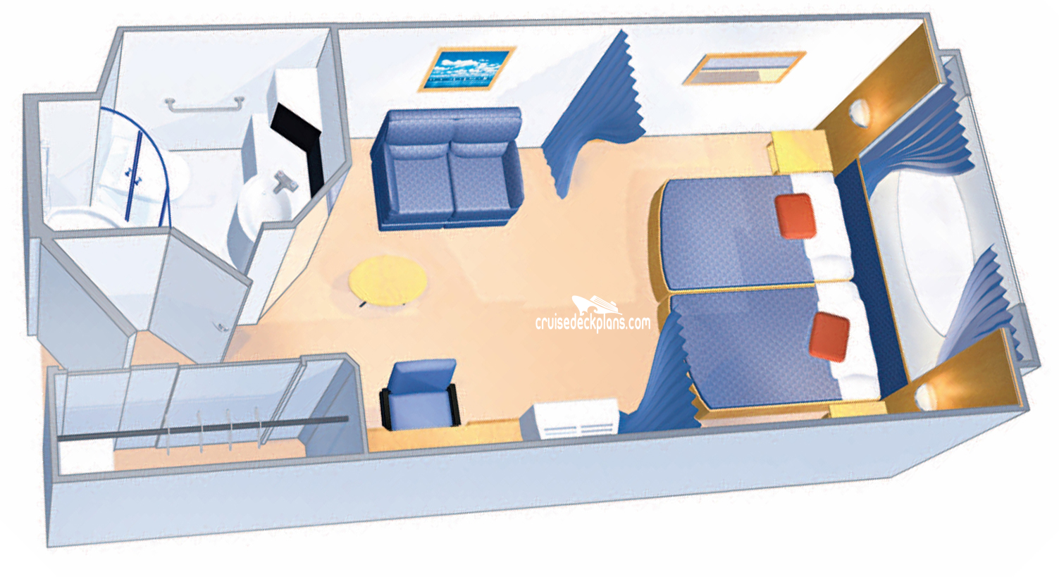 Freedom of the Seas Larger Oceanview cabin floor plan Freedom of the Seas Larger Oceanview cabin floor plan