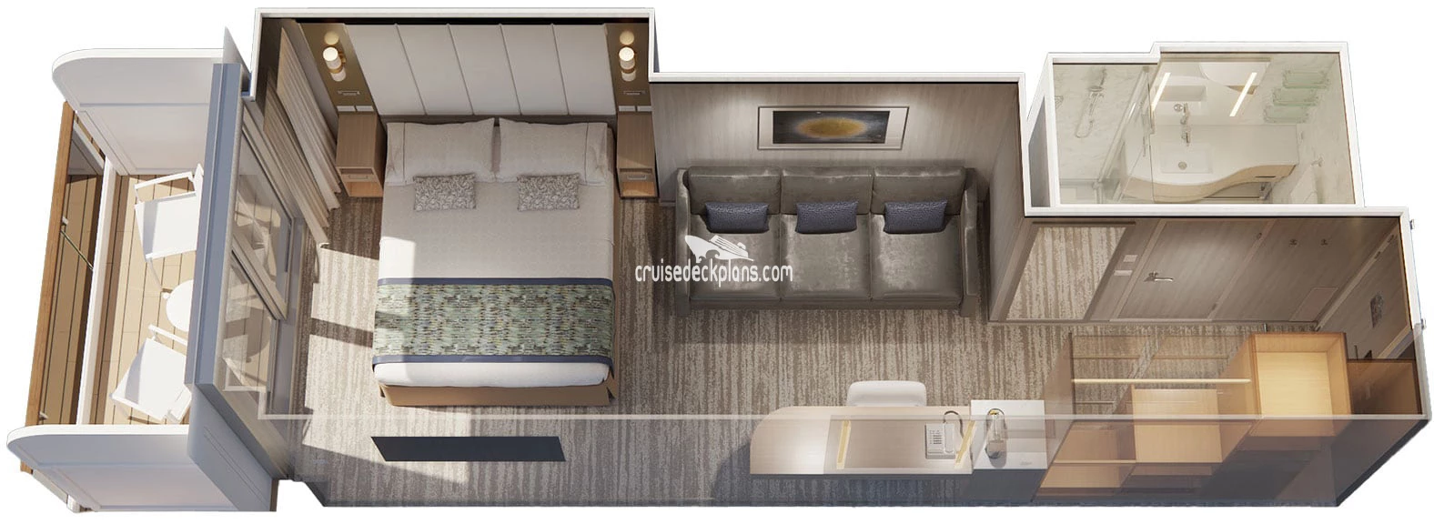 Sun Princess Balcony cabin floor plan